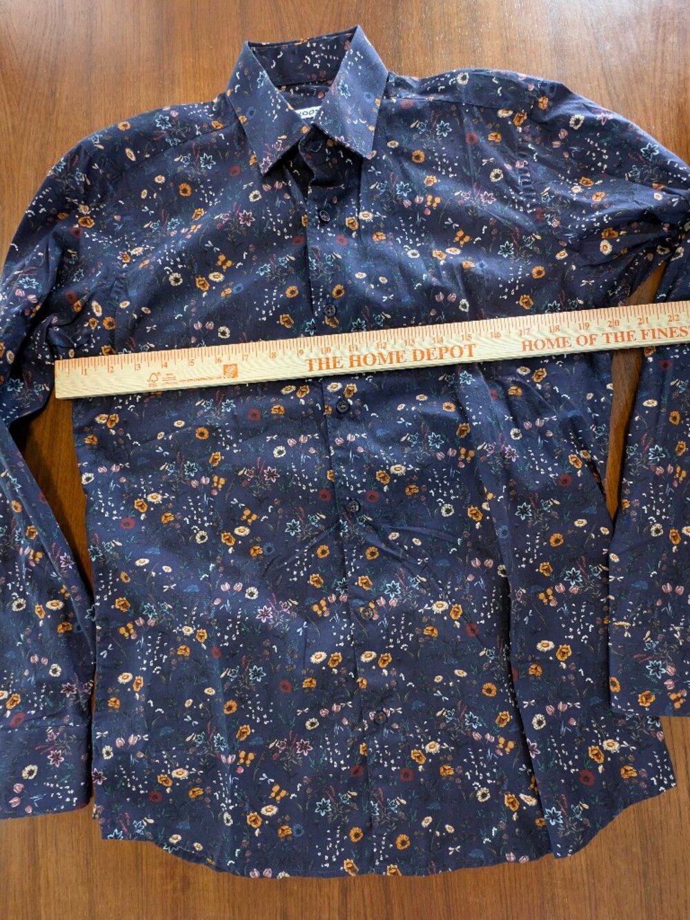 Xoos navy floral dress shirt, M